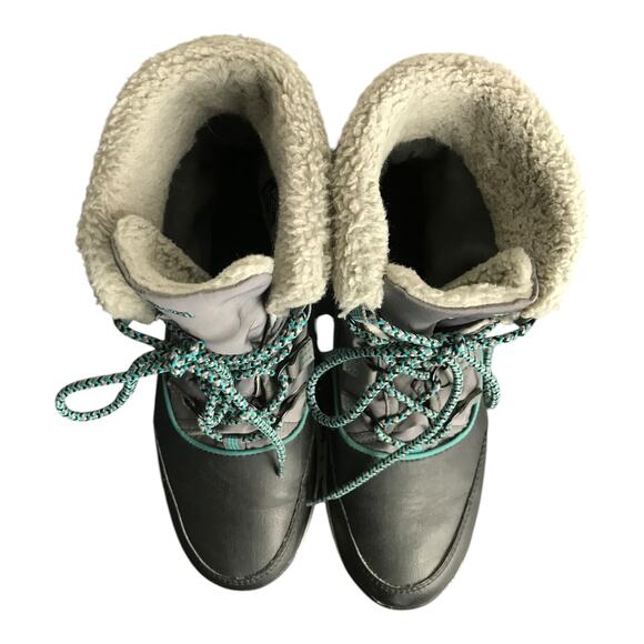 L.L Bean Booties Women Sz 7 Lite Black Gray Colorblock Leather Insulated Lace-Up - Picture 5 of 7